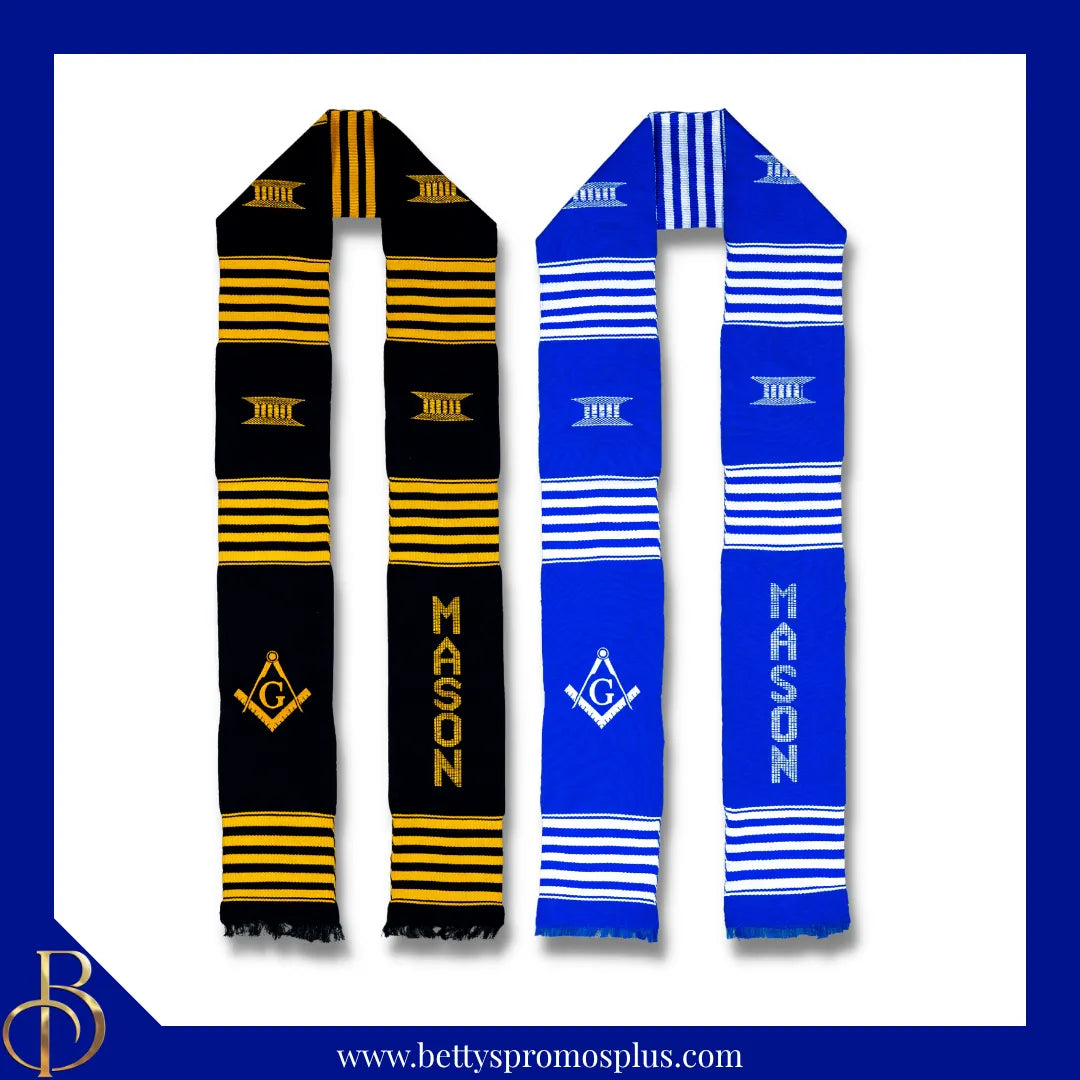 Mason Freemason Masonic Shield Kente Cloth Graduation Stole-Masonic Paraphernalia-Masonic Graduation Stole-Betty's Promos Plus