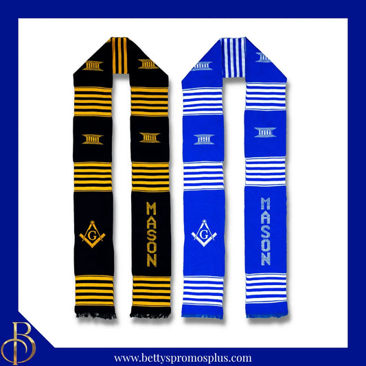 Mason Freemason Masonic Shield Kente Cloth Graduation Stole-Masonic Paraphernalia-Masonic Graduation Stole-Betty's Promos Plus