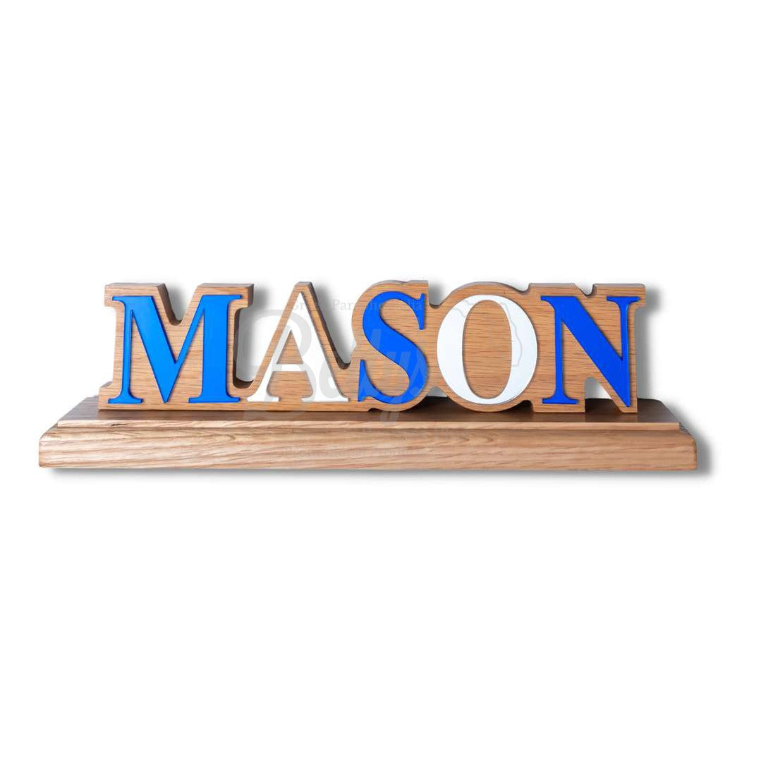 Mason Masonic Wooden Desk Ornament with Mirrored Letters-Brown-Masonic Paraphernalia-Masonic Desk Ornament-Betty's Promos Plus