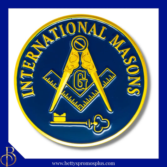 Masonic "International Masons & Shield" Car Emblem Freemasons Auto Bumper Decal-Masonic Paraphernalia-Masonic Auto Decal-Betty's Promos Plus