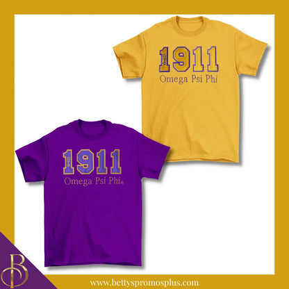 Omega Psi Phi 1911 ΩΨΦ Script Double Stitched Appliqué Embroidered Line T-Shirt-Omega Psi Phi Paraphernalia-Omega Psi Phi T-Shirts-Betty's Promos Plus