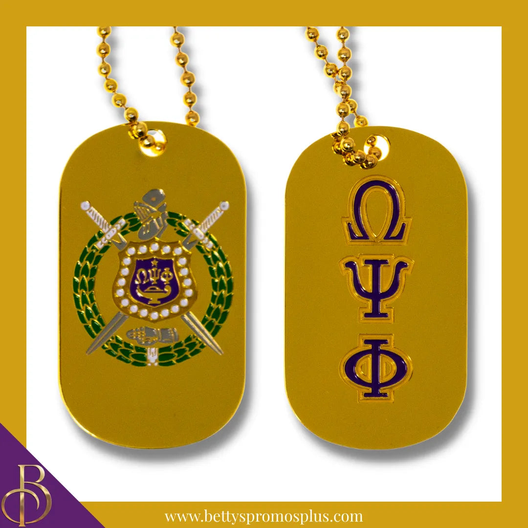 Omega Psi Phi Double Sided ΩΨΦ Dog Tag with Greek Letters and Shield-Omega Psi Phi Paraphernalia-Omega Psi Phi Dog Tag-Betty's Promos Plus