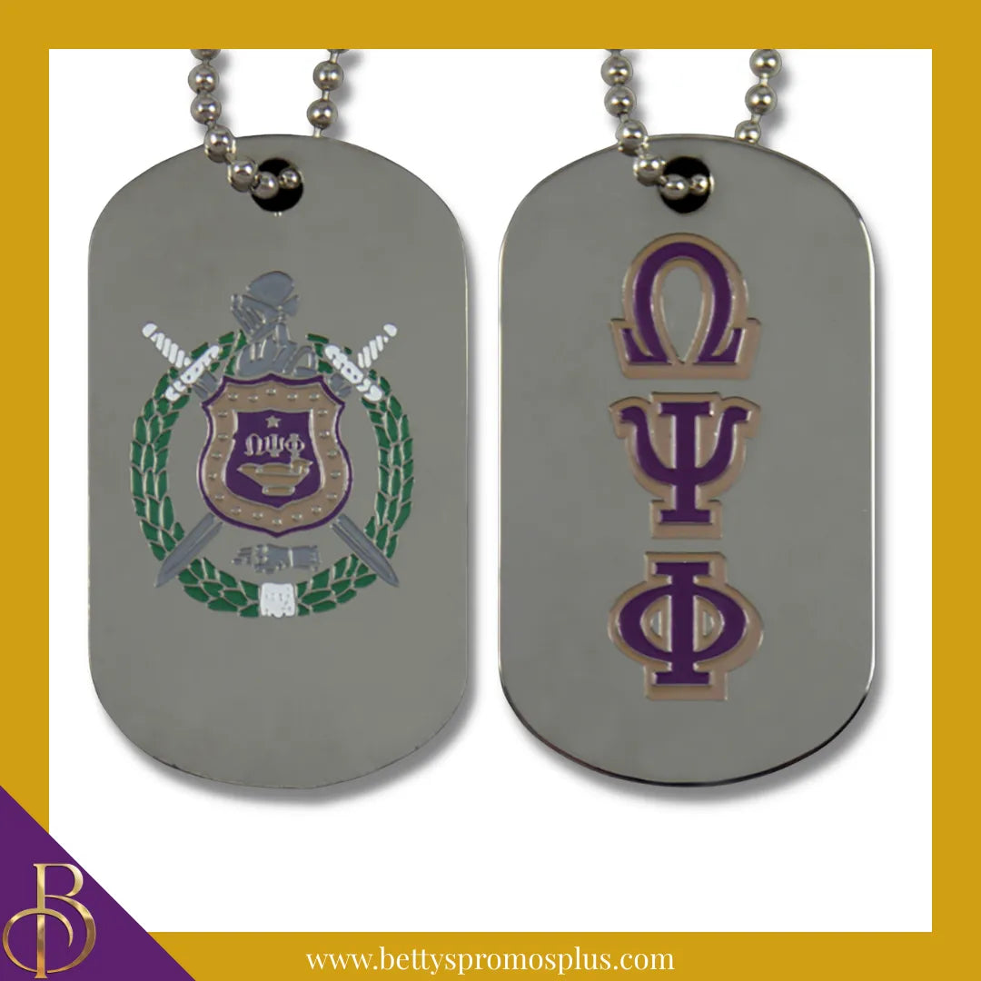Omega Psi Phi Double Sided ΩΨΦ Dog Tag with Greek Letters and Shield-Omega Psi Phi Paraphernalia-Omega Psi Phi Dog Tag-Betty's Promos Plus
