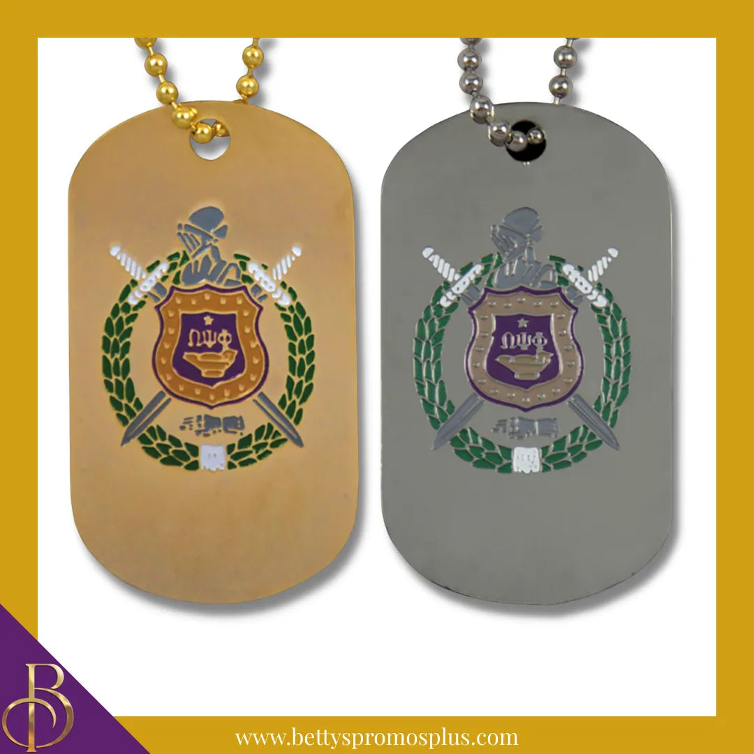 Omega Psi Phi Double Sided ΩΨΦ Dog Tag with Greek Letters and Shield-Omega Psi Phi Paraphernalia-Omega Psi Phi Dog Tag-Betty's Promos Plus