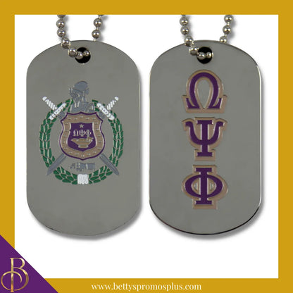 Omega Psi Phi Double Sided ΩΨΦ Dog Tag with Greek Letters and Shield-Silver-Omega Psi Phi Paraphernalia-Omega Psi Phi Dog Tag-Betty's Promos Plus