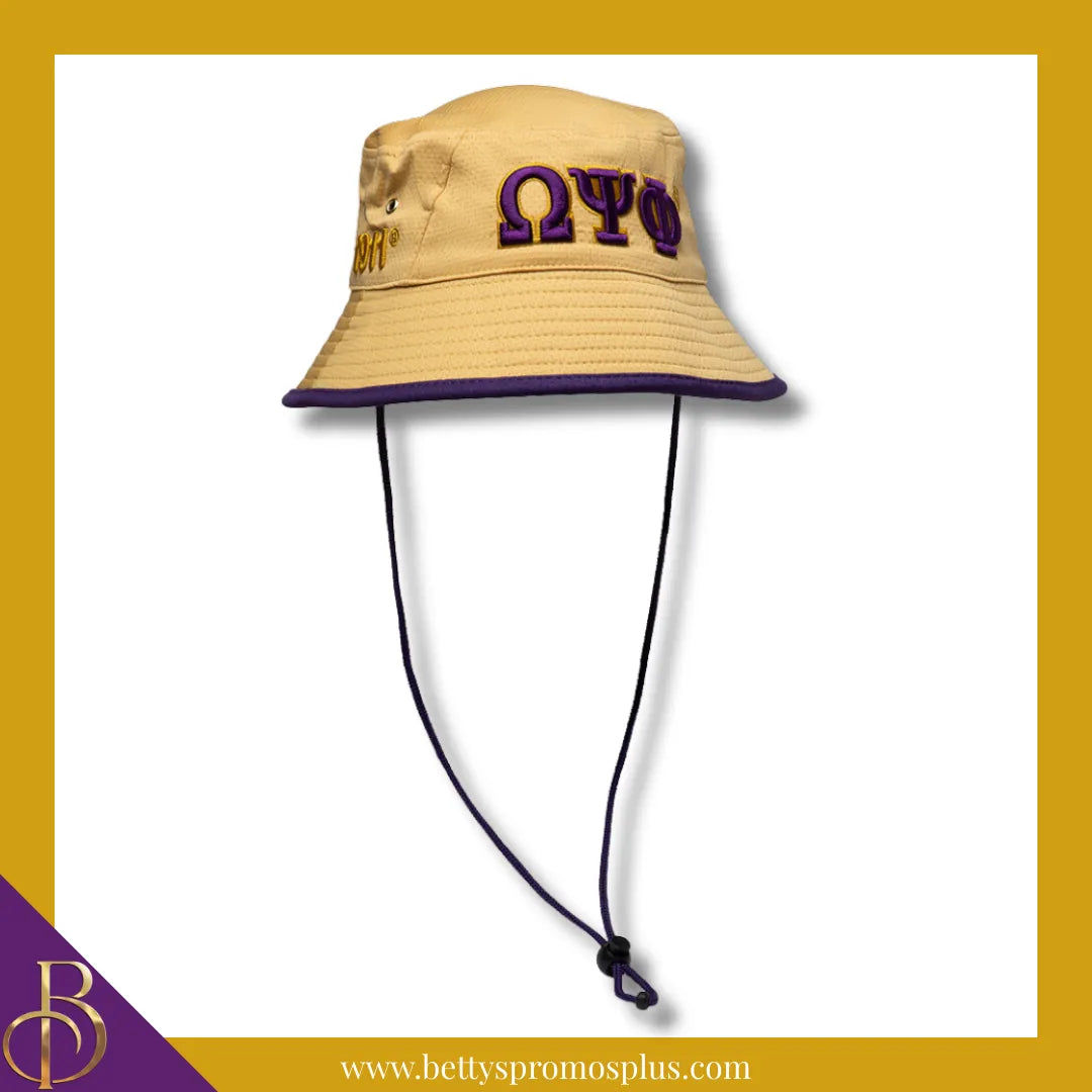 Omega Psi Phi Mesh Flex Fit ΩΨΦ Greek Letters Embroidered Bucket Hat with Drawstring-Khaki-Omega Psi Phi Paraphernalia-Omega Psi Phi Hats-Betty's Promos Plus