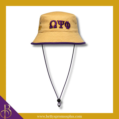 Omega Psi Phi Mesh Flex Fit ΩΨΦ Greek Letters Embroidered Bucket Hat with Drawstring-Khaki-Omega Psi Phi Paraphernalia-Omega Psi Phi Hats-Betty's Promos Plus