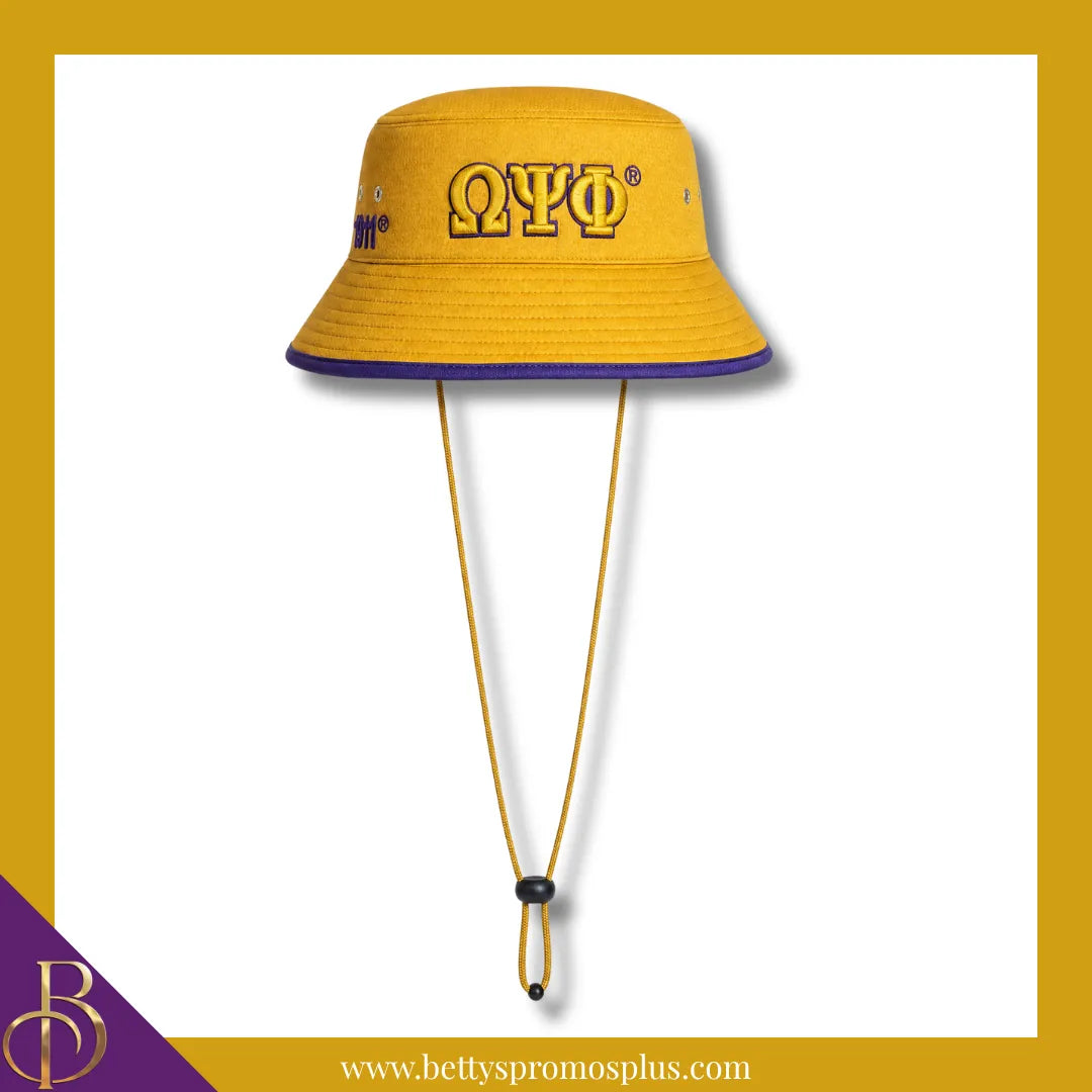 Omega Psi Phi Mesh Flex Fit ΩΨΦ Greek Letters Embroidered Bucket Hat with Drawstring-Old Gold-Omega Psi Phi Paraphernalia-Omega Psi Phi Hats-Betty's Promos Plus