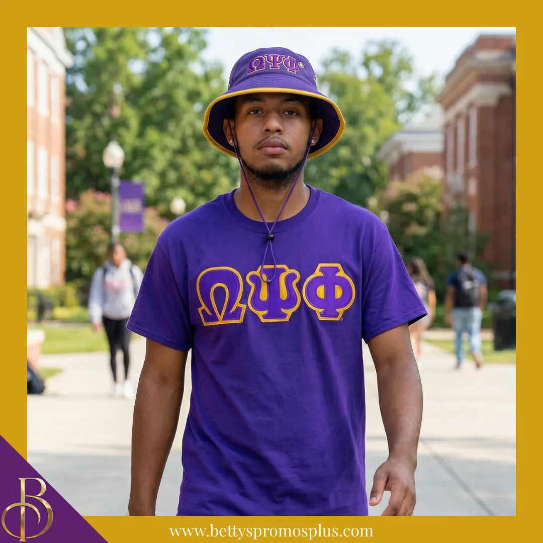 Omega Psi Phi Mesh Flex Fit ΩΨΦ Greek Letters Embroidered Bucket Hat with Drawstring-Omega Psi Phi Paraphernalia-Omega Psi Phi Hats-Betty's Promos Plus