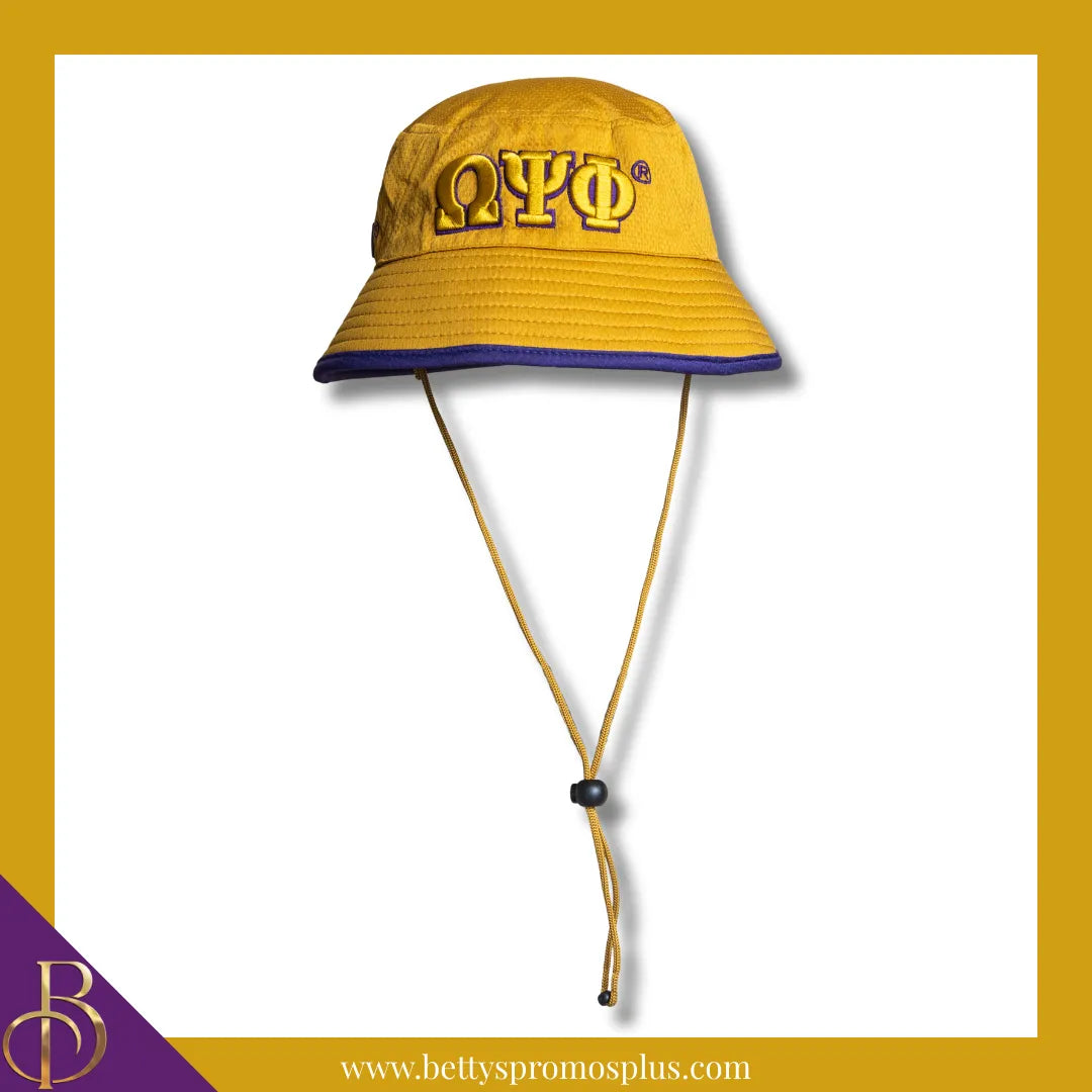 Omega Psi Phi Mesh Flex Fit ΩΨΦ Greek Letters Embroidered Bucket Hat with Drawstring-Omega Psi Phi Paraphernalia-Omega Psi Phi Hats-Betty's Promos Plus