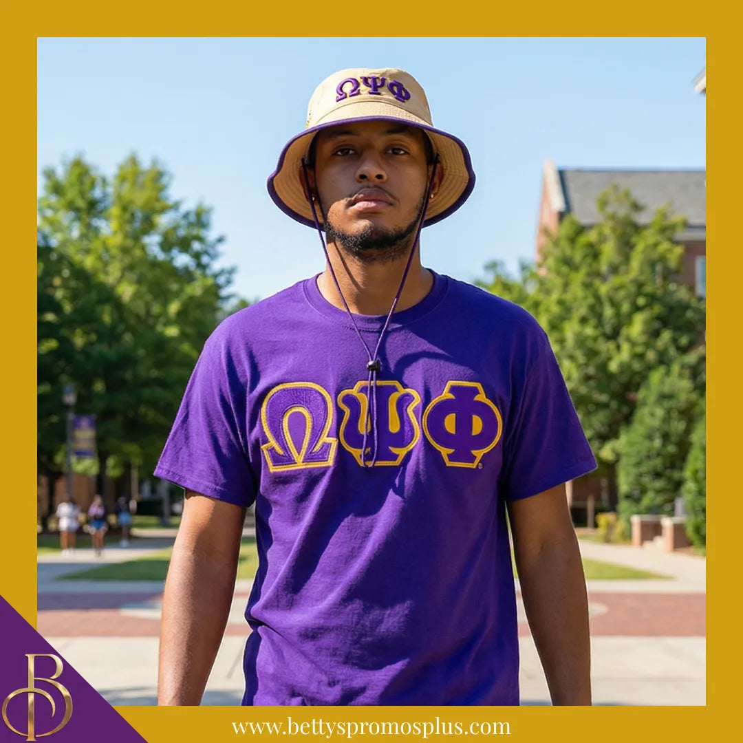 Omega Psi Phi Mesh Flex Fit ΩΨΦ Greek Letters Embroidered Bucket Hat with Drawstring-Omega Psi Phi Paraphernalia-Omega Psi Phi Hats-Betty's Promos Plus