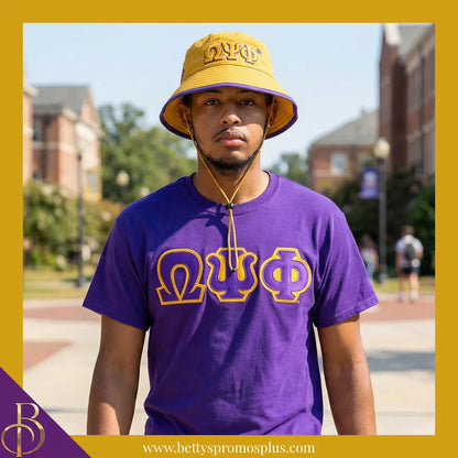 Omega Psi Phi Mesh Flex Fit ΩΨΦ Greek Letters Embroidered Bucket Hat with Drawstring-Omega Psi Phi Paraphernalia-Omega Psi Phi Hats-Betty's Promos Plus