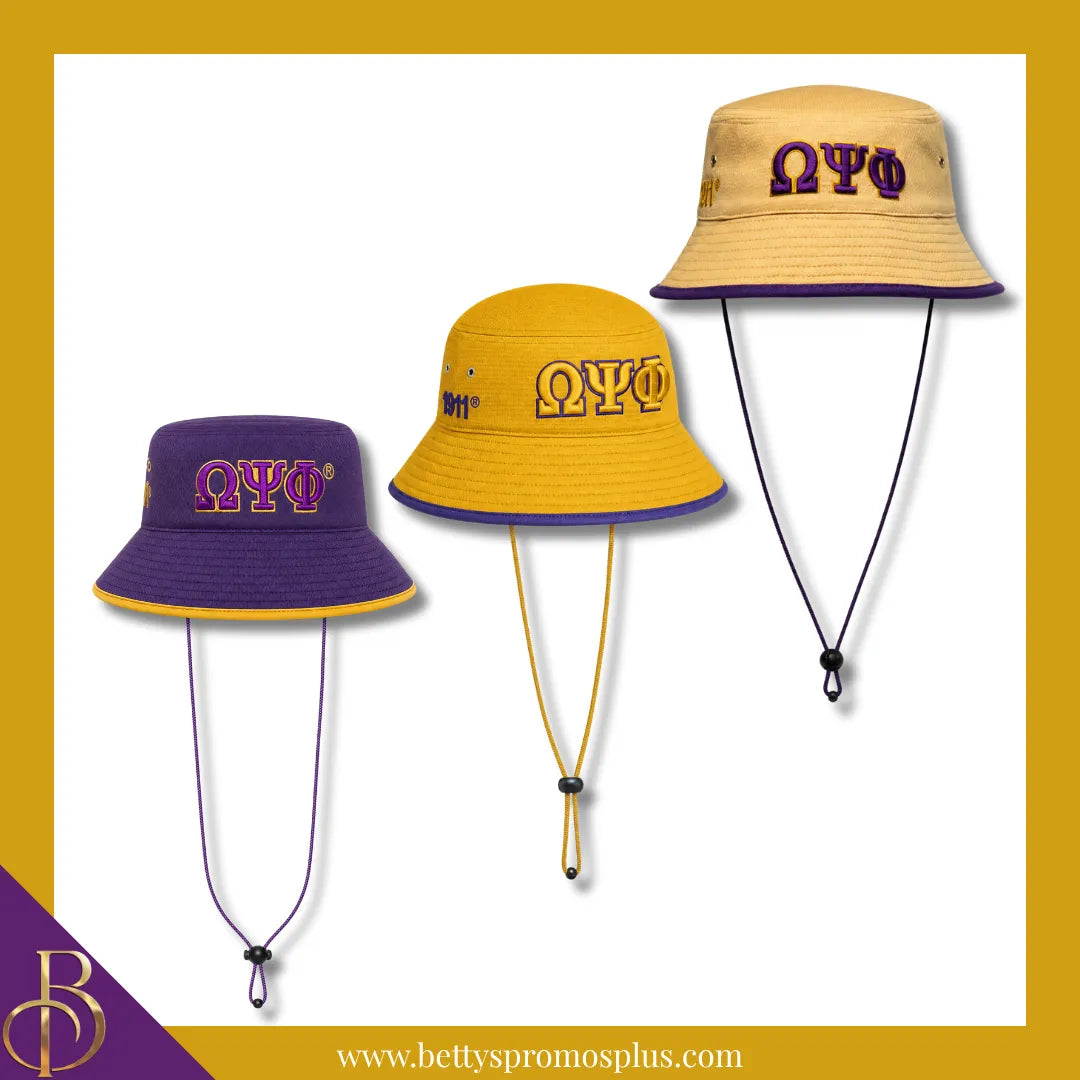 Omega Psi Phi Mesh Flex Fit ΩΨΦ Greek Letters Embroidered Bucket Hat with Drawstring-Omega Psi Phi Paraphernalia-Omega Psi Phi Hats-Betty's Promos Plus