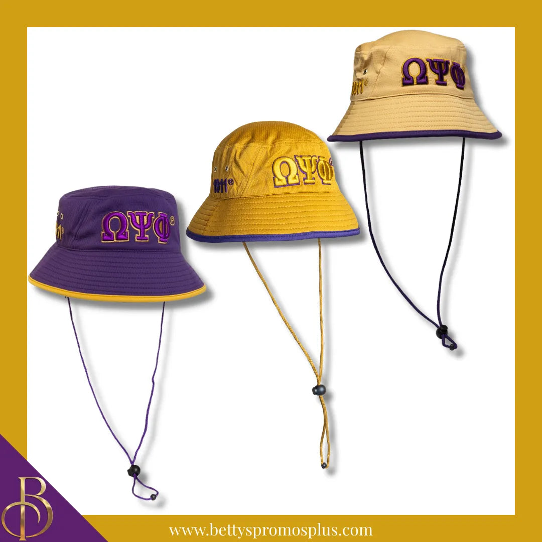 Omega Psi Phi Mesh Flex Fit ΩΨΦ Greek Letters Embroidered Bucket Hat with Drawstring-Omega Psi Phi Paraphernalia-Omega Psi Phi Hats-Betty's Promos Plus