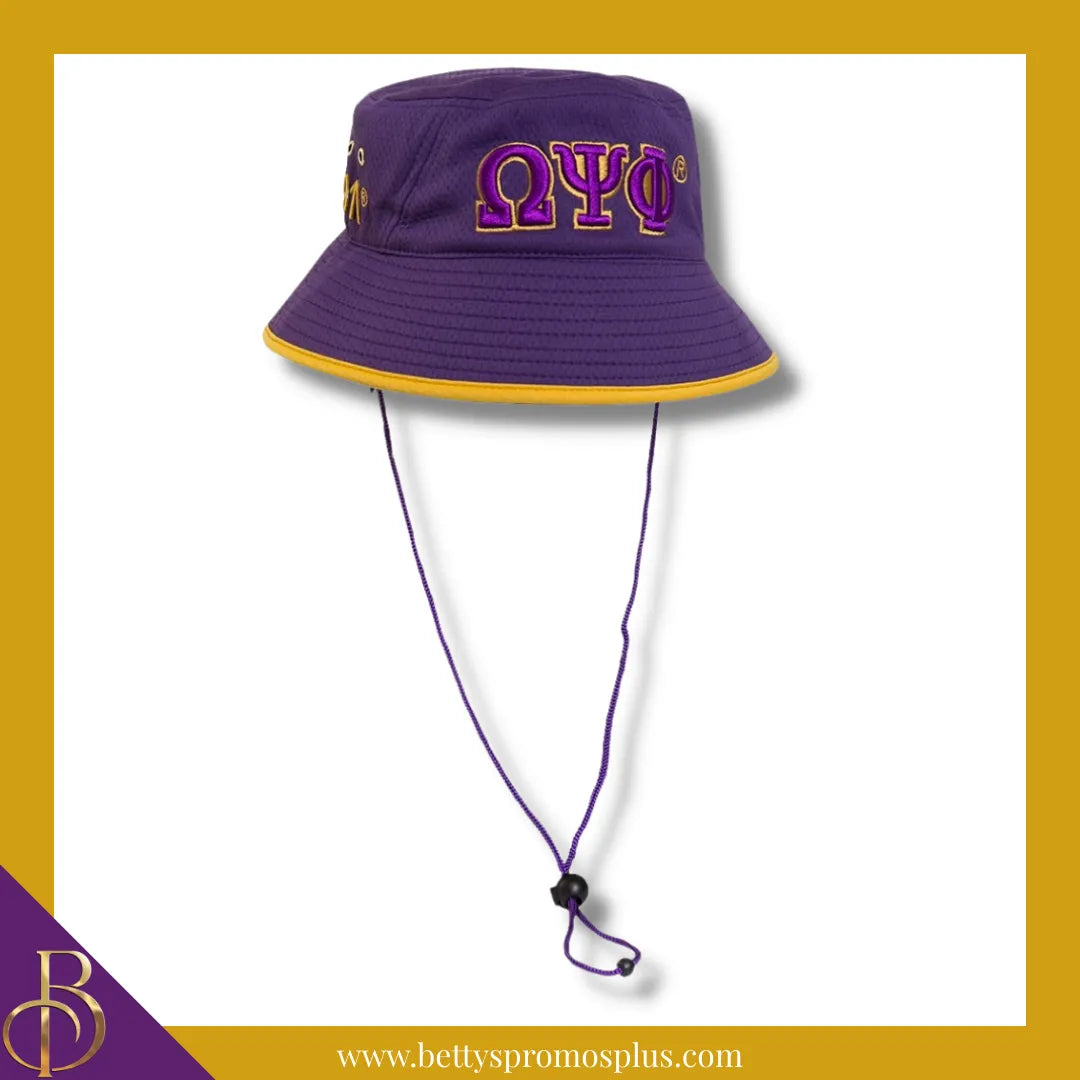 Omega Psi Phi Mesh Flex Fit ΩΨΦ Greek Letters Embroidered Bucket Hat with Drawstring-Purple-Omega Psi Phi Paraphernalia-Omega Psi Phi Hats-Betty's Promos Plus