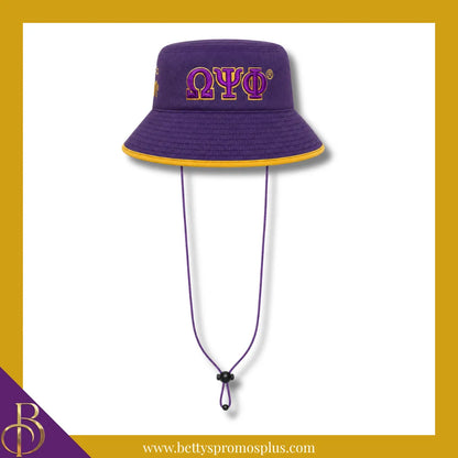 Omega Psi Phi Mesh Flex Fit ΩΨΦ Greek Letters Embroidered Bucket Hat with Drawstring-Purple-Omega Psi Phi Paraphernalia-Omega Psi Phi Hats-Betty's Promos Plus