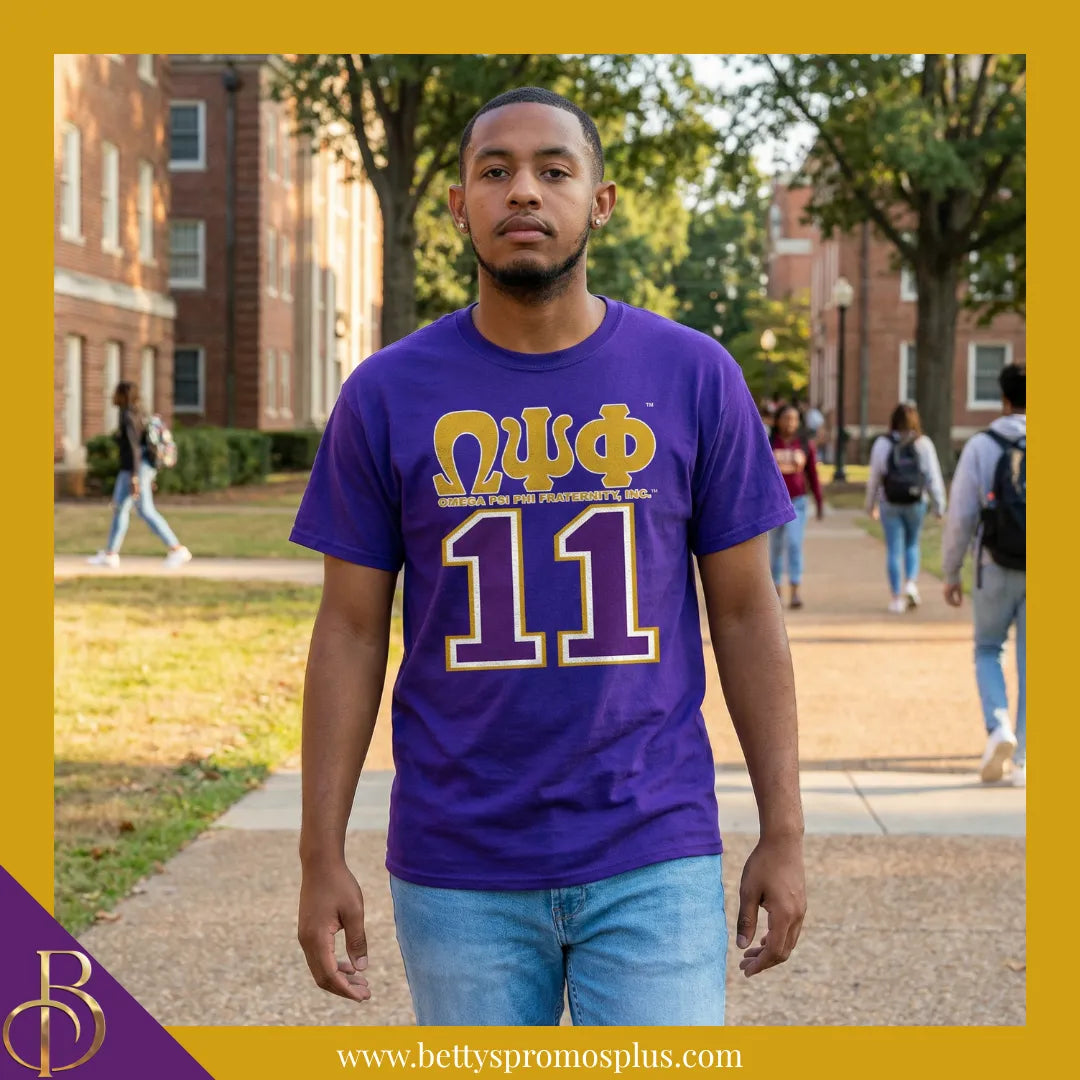 Omega Psi Phi ΩΨΦ 11 Screen Printed T-Shirt-Omega Psi Phi Paraphernalia-Omega Psi Phi T-Shirts-Betty's Promos Plus