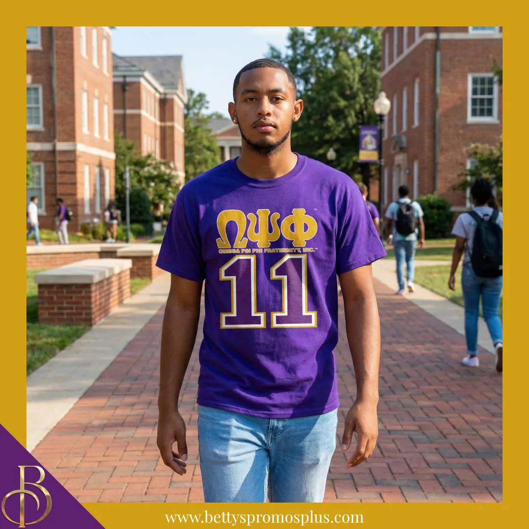 Omega Psi Phi ΩΨΦ 11 Screen Printed T-Shirt-Omega Psi Phi Paraphernalia-Omega Psi Phi T-Shirts-Betty's Promos Plus