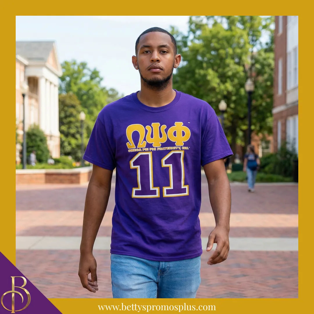 Omega Psi Phi ΩΨΦ 11 Screen Printed T-Shirt-Omega Psi Phi Paraphernalia-Omega Psi Phi T-Shirts-Betty's Promos Plus