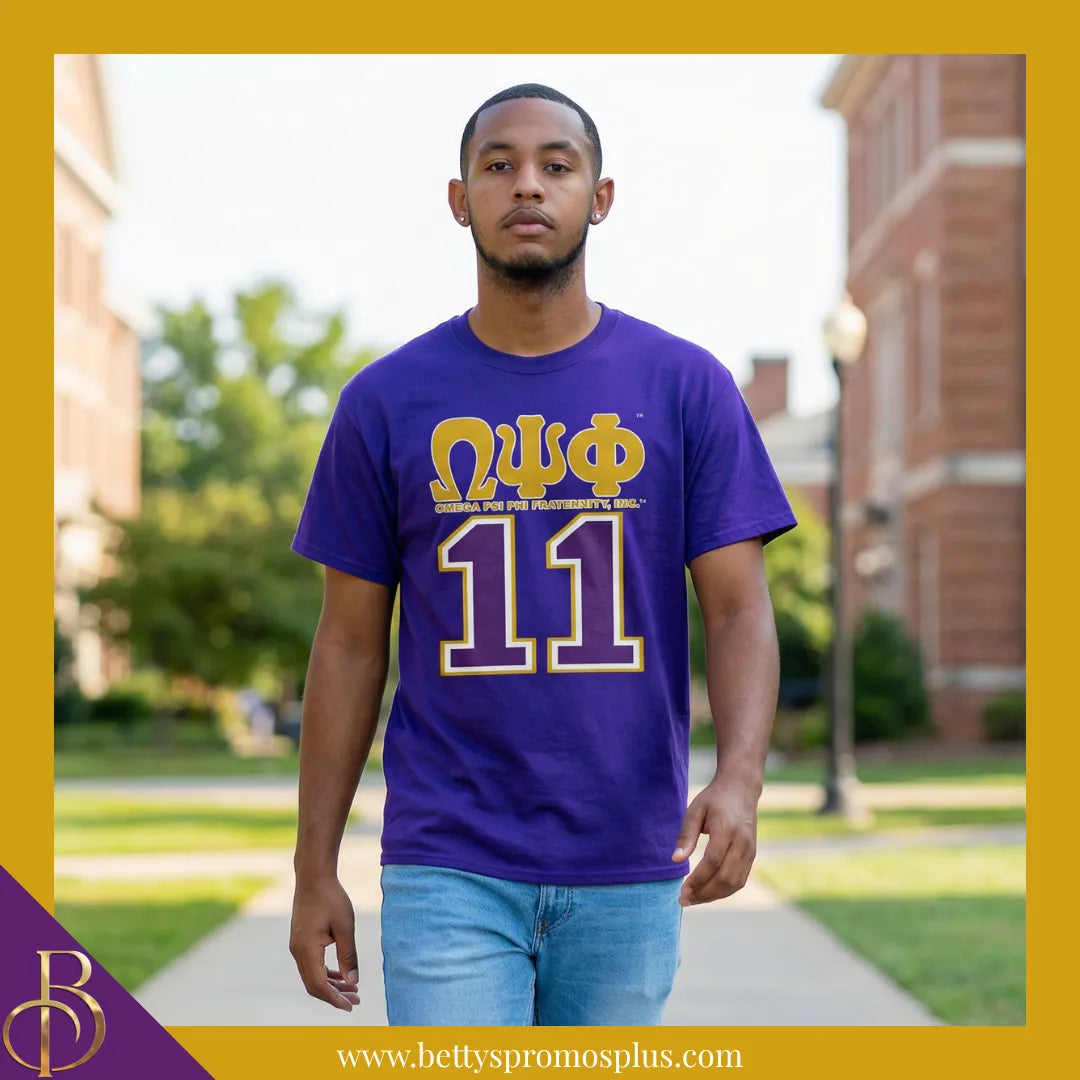 Omega Psi Phi ΩΨΦ 11 Screen Printed T-Shirt-Omega Psi Phi Paraphernalia-Omega Psi Phi T-Shirts-Betty's Promos Plus