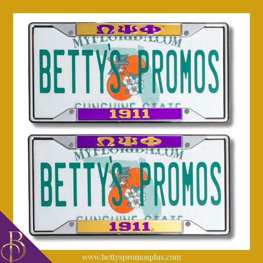 Omega Psi Phi ΩΨΦ 1911 Chrome Laser Engraved Mirrored Acrylic Auto Tag License Plate Frame-Omega Psi Phi Paraphernalia-Omega Psi Phi Auto Tag Frame-Betty's Promos Plus