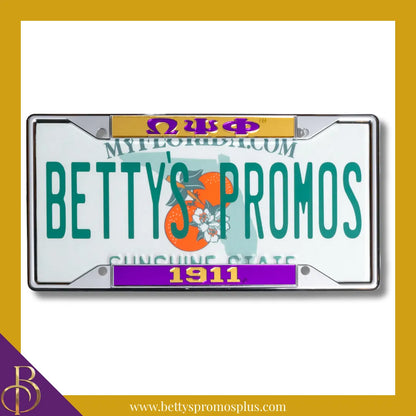 Omega Psi Phi ΩΨΦ 1911 Chrome Laser Engraved Mirrored Acrylic Auto Tag License Plate Frame-Purple Bottom-Omega Psi Phi Paraphernalia-Omega Psi Phi Auto Tag Frame-Betty's Promos Plus