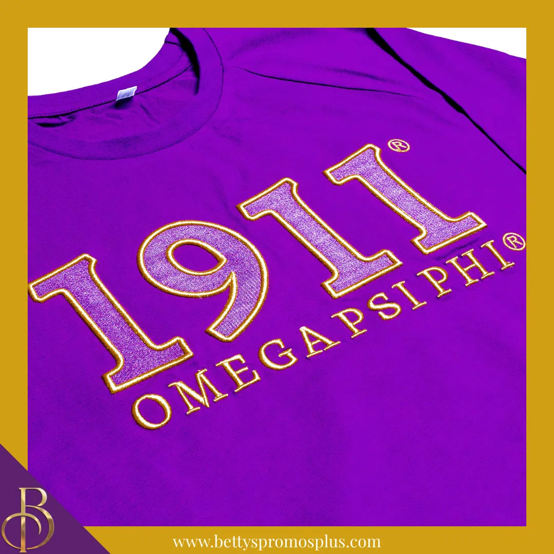 Omega Psi Phi ΩΨΦ 1911 Embroidered Long Sleeve T-Shirt-Omega Psi Phi Paraphernalia-Omega Psi Phi T-Shirts-Betty's Promos Plus