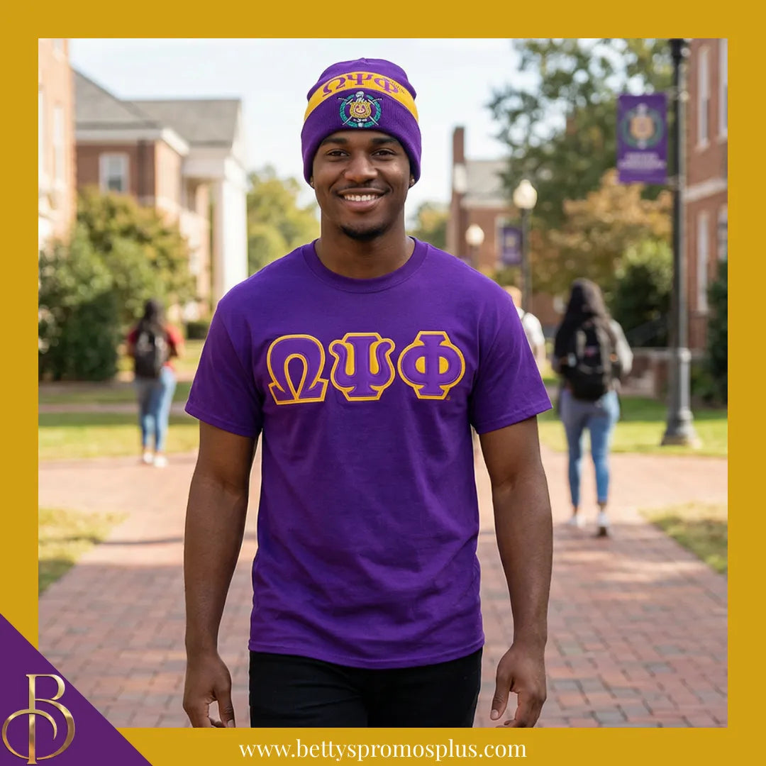 Omega Psi Phi ΩΨΦ 1911 Embroidered Shield Knit Crest Beanie-Omega Psi Phi Paraphernalia-Omega Psi Phi Hats-Betty's Promos Plus