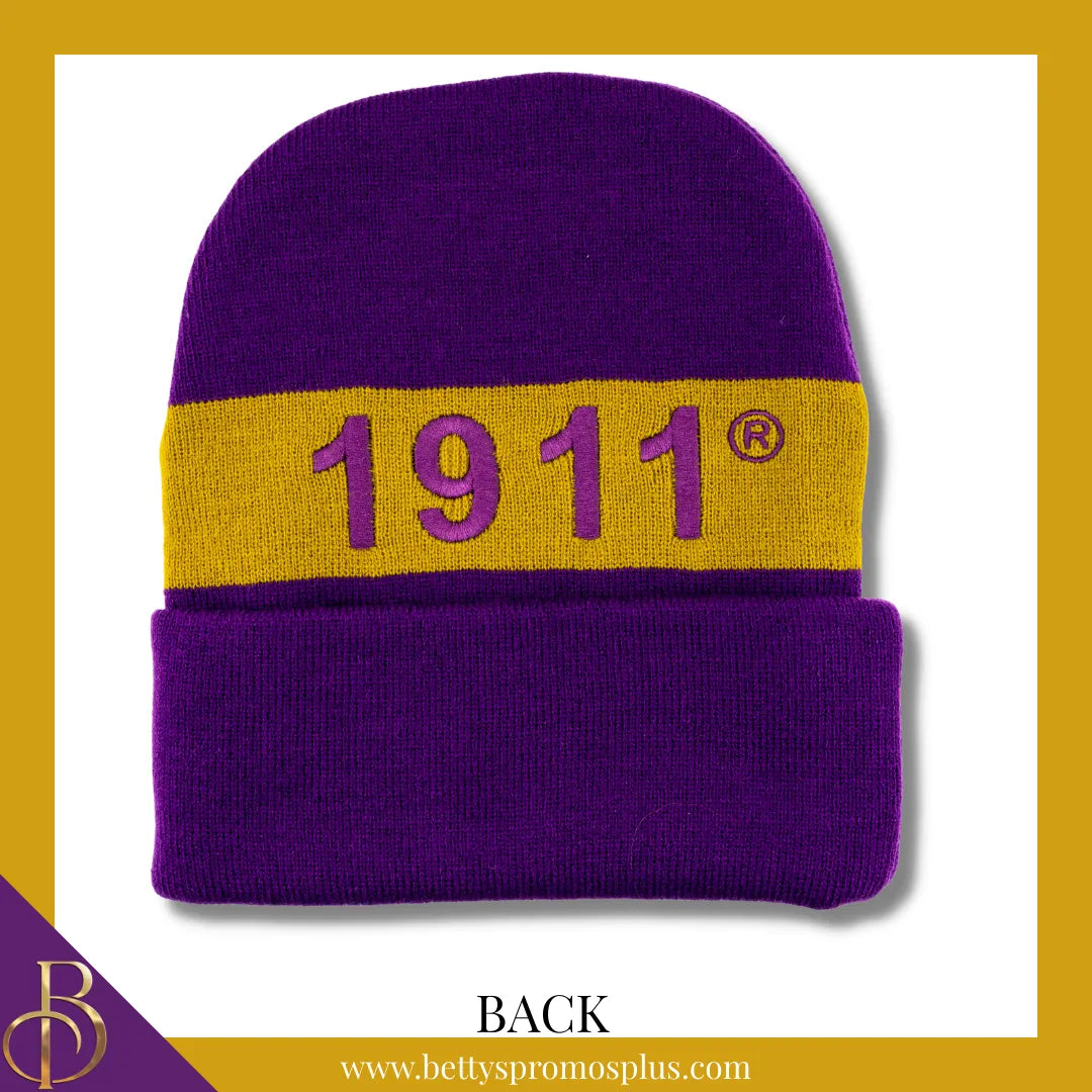 Omega Psi Phi ΩΨΦ 1911 Embroidered Shield Knit Crest Beanie-Omega Psi Phi Paraphernalia-Omega Psi Phi Hats-Betty's Promos Plus