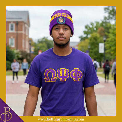 Omega Psi Phi ΩΨΦ 1911 Embroidered Shield Knit Crest Beanie-Omega Psi Phi Paraphernalia-Omega Psi Phi Hats-Betty's Promos Plus