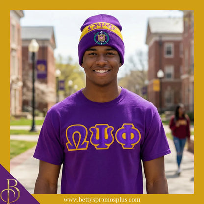 Omega Psi Phi ΩΨΦ 1911 Embroidered Shield Knit Crest Beanie-Omega Psi Phi Paraphernalia-Omega Psi Phi Hats-Betty's Promos Plus
