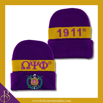 Omega Psi Phi ΩΨΦ 1911 Embroidered Shield Knit Crest Beanie-Purple-Omega Psi Phi Paraphernalia-Omega Psi Phi Hats-Betty's Promos Plus