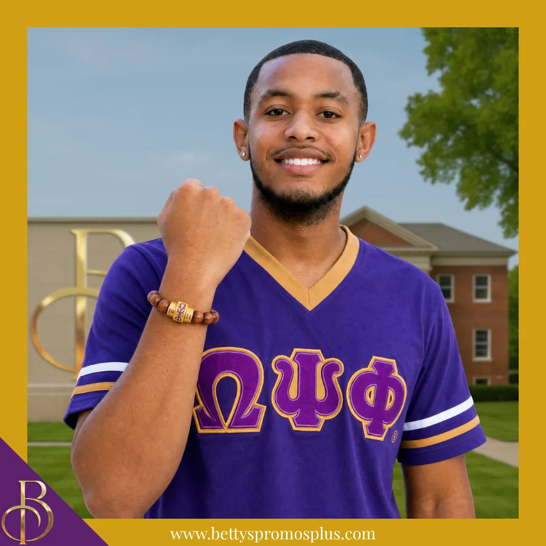 Omega Psi Phi ΩΨΦ 1911 Natural Wood Beaded Bracelet-Omega Psi Phi Paraphernalia-Omega Psi Phi Bracelet-Betty's Promos Plus