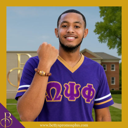 Omega Psi Phi ΩΨΦ 1911 Natural Wood Beaded Bracelet-Omega Psi Phi Paraphernalia-Omega Psi Phi Bracelet-Betty's Promos Plus