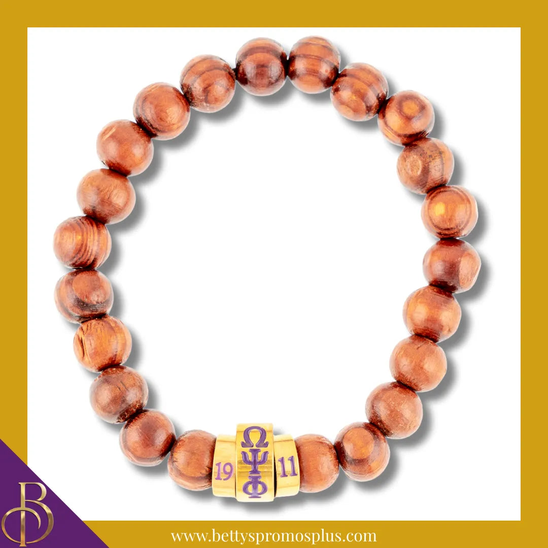 Omega Psi Phi ΩΨΦ 1911 Natural Wood Beaded Bracelet-Omega Psi Phi Paraphernalia-Omega Psi Phi Bracelet-Betty's Promos Plus
