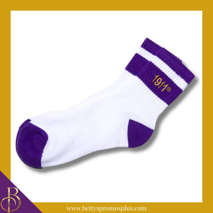 Omega Psi Phi ΩΨΦ 1911 Quarter Socks-White-Omega Psi Phi Paraphernalia-Omega Psi Phi Socks-Betty's Promos Plus
