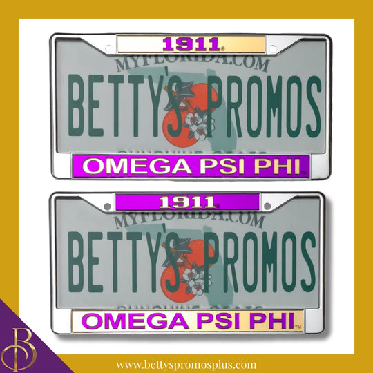 Omega Psi Phi ΩΨΦ 1911 Top Chrome Laser Engraved Mirrored Acrylic Auto Tag License Plate Frame-Omega Psi Phi Paraphernalia-Omega Psi Phi Auto Tag Frame-Betty's Promos Plus