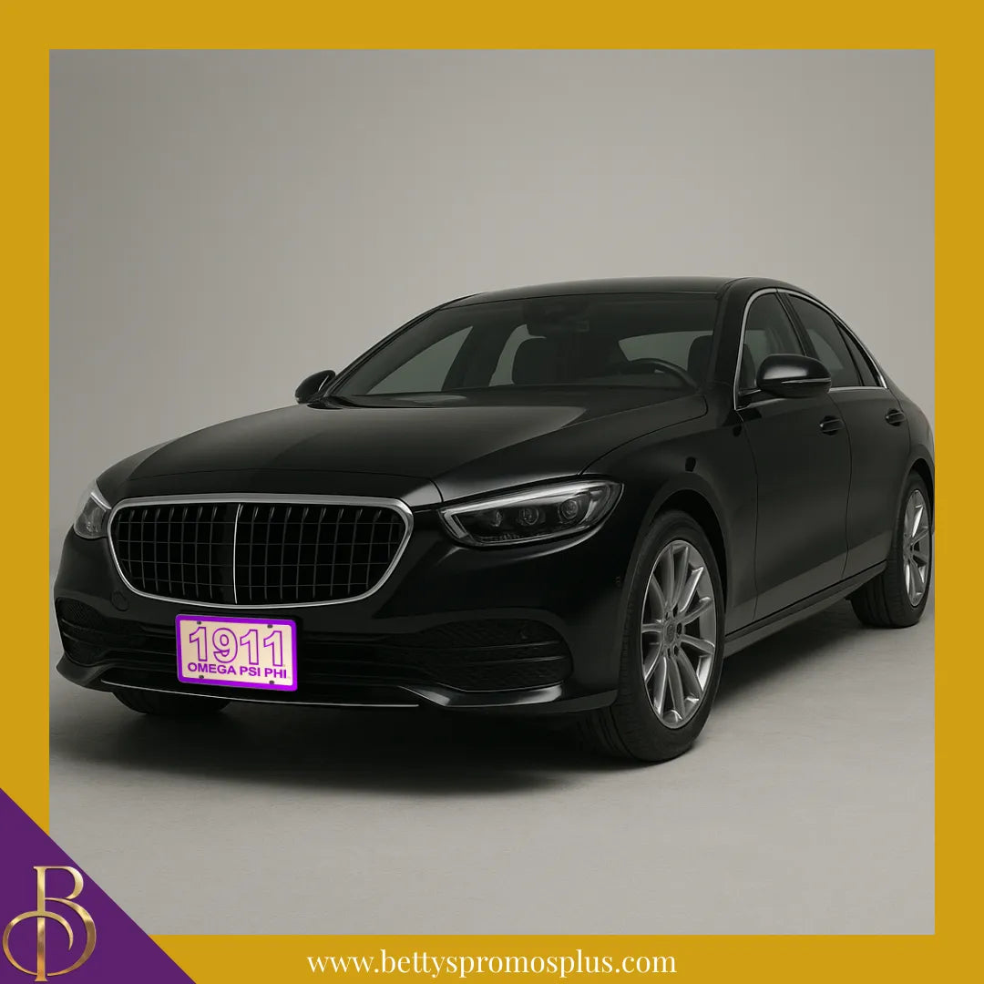 Omega Psi Phi ΩΨΦ 1911 with Omega Psi Phi Laser Engraved Mirrored Acrylic Auto Tag License Plate-Omega Psi Phi Paraphernalia-Omega Psi Phi Auto Tag-Betty's Promos Plus