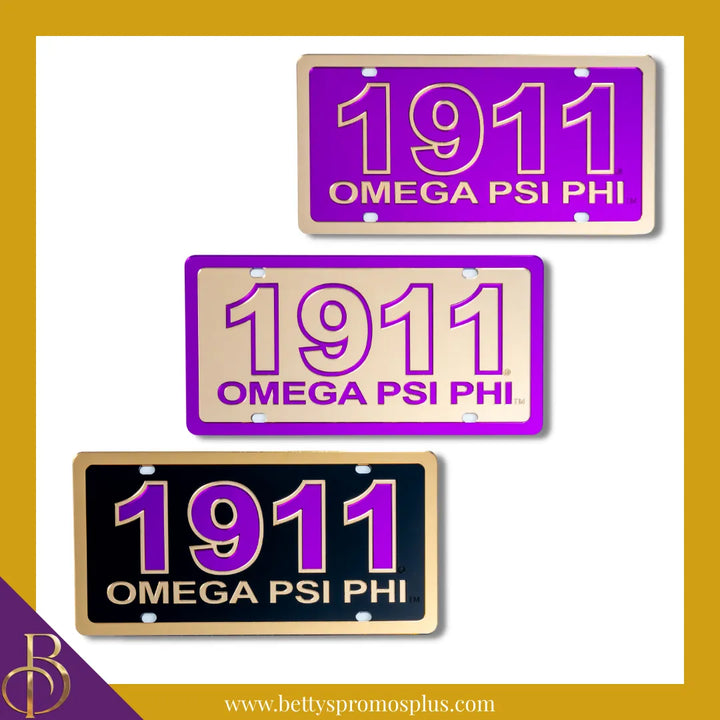 Omega Psi Phi ΩΨΦ 1911 with Omega Psi Phi Laser Engraved Mirrored Acrylic Auto Tag License Plate
