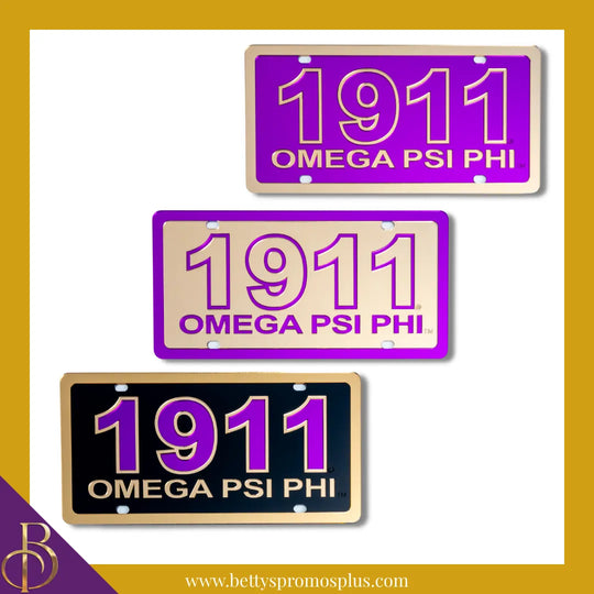 Omega Psi Phi ΩΨΦ 1911 with Omega Psi Phi Laser Engraved Mirrored Acrylic Auto Tag License Plate-Omega Psi Phi Paraphernalia-Omega Psi Phi Auto Tag-Betty's Promos Plus