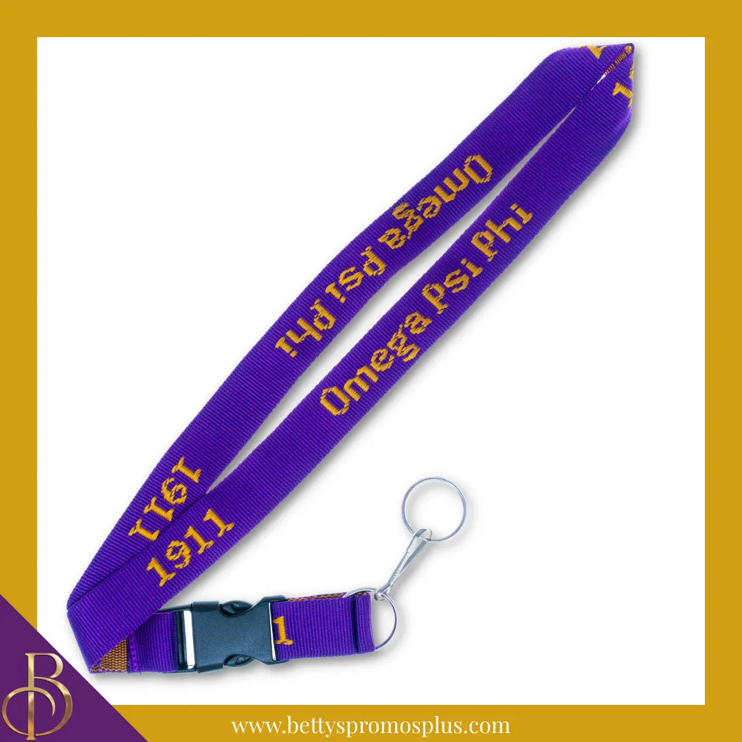 Omega Psi Phi ΩΨΦ 1911 Woven Embroidered Lanyard-Purple-Omega Psi Phi Paraphernalia-Omega Psi Phi Lanyards-Betty's Promos Plus