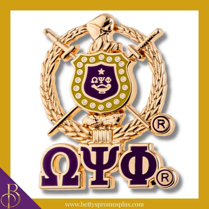 Omega Psi Phi ΩΨΦ 3D Color Shield with Letters Greek Fraternity Lapel Pin