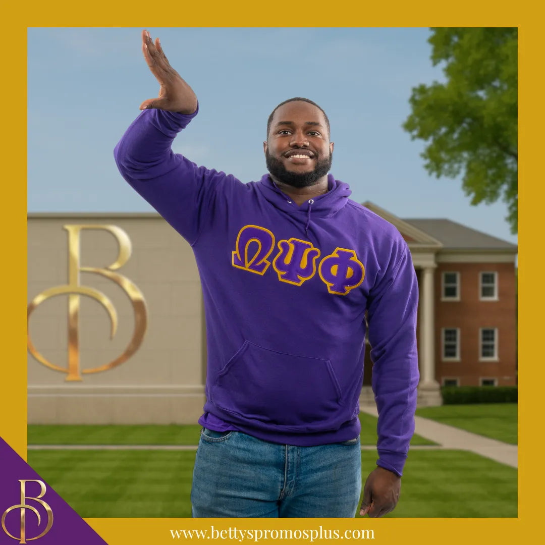 Omega Psi Phi ΩΨΦ Applique Embroidered Greek Letter Pullover Hoodie Sweatshirt-Omega Psi Phi Paraphernalia-Omega Psi Phi Hoodie-Betty's Promos Plus