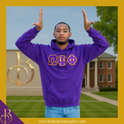 Omega Psi Phi ΩΨΦ Applique Embroidered Greek Letter Pullover Hoodie Sweatshirt-Omega Psi Phi Paraphernalia-Omega Psi Phi Hoodie-Betty's Promos Plus