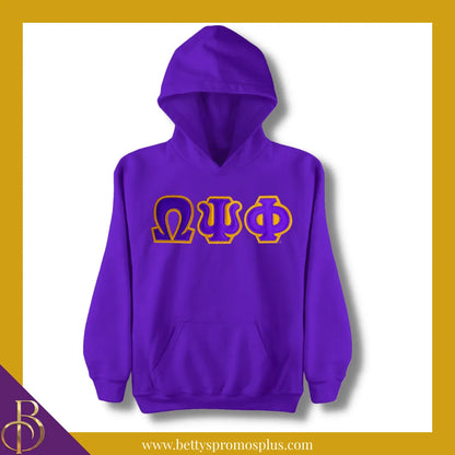 Omega Psi Phi ΩΨΦ Applique Embroidered Greek Letter Pullover Hoodie Sweatshirt-Purple-Small-Omega Psi Phi Paraphernalia-Omega Psi Phi Hoodie-Betty's Promos Plus