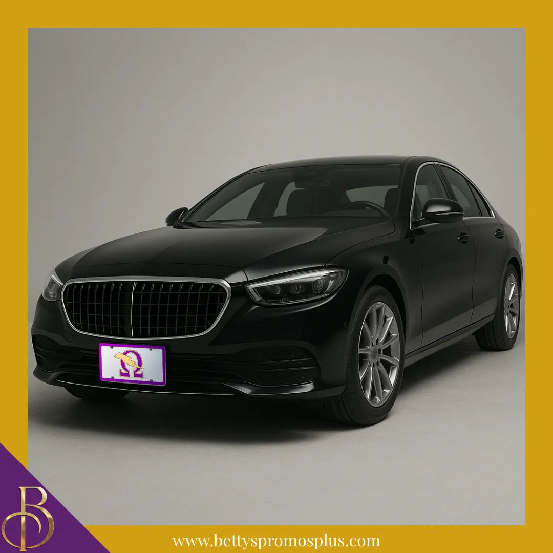 Omega Psi Phi ΩΨΦ Bolt Laser Engraved Mirrored Acrylic Auto Tag License Plate-Omega Psi Phi Paraphernalia-Omega Psi Phi Auto Tag-Betty's Promos Plus
