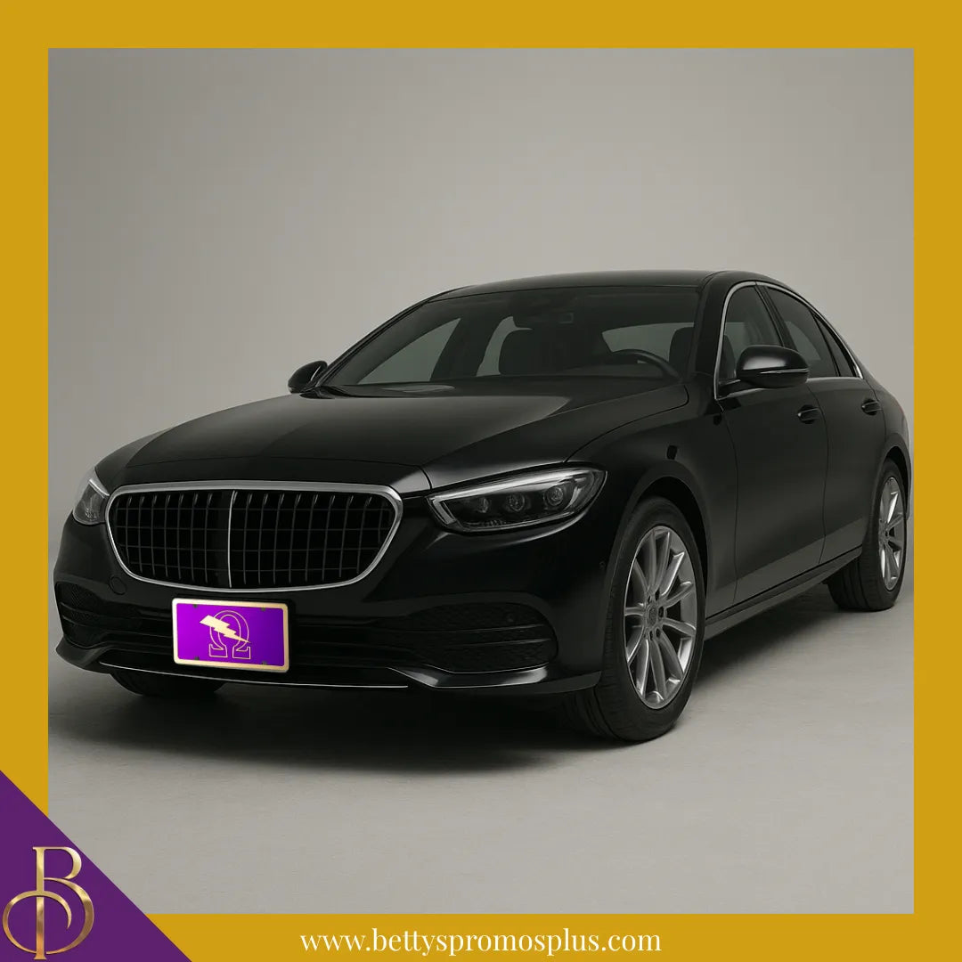 Omega Psi Phi ΩΨΦ Bolt Laser Engraved Mirrored Acrylic Auto Tag License Plate-Omega Psi Phi Paraphernalia-Omega Psi Phi Auto Tag-Betty's Promos Plus