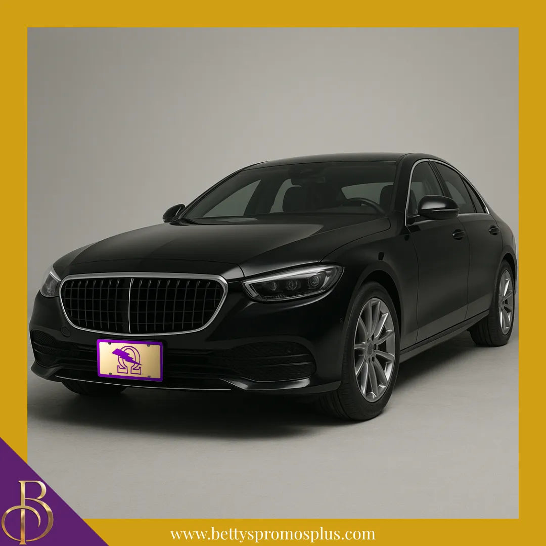 Omega Psi Phi ΩΨΦ Bolt Laser Engraved Mirrored Acrylic Auto Tag License Plate-Omega Psi Phi Paraphernalia-Omega Psi Phi Auto Tag-Betty's Promos Plus