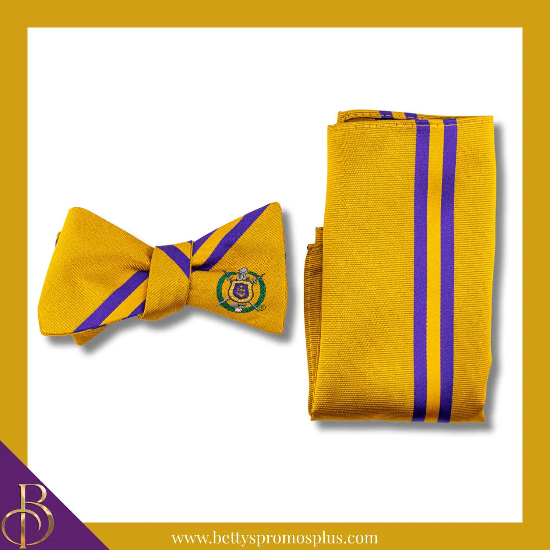 Omega Psi Phi ΩΨΦ Bow Tie and Pocket Square Combo-Gold-Omega Psi Phi Paraphernalia-Omega Psi Phi Bow Tie Set-Betty's Promos Plus