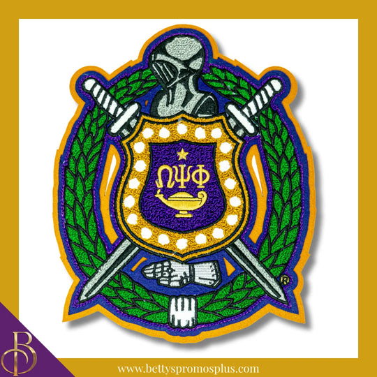 Omega Psi Phi ΩΨΦ Chenille Shield with Gold Background Embroidery Patch-Chenille-Gold Background-Omega Psi Phi Paraphernalia-Omega Psi Phi Patch-Betty's Promos Plus